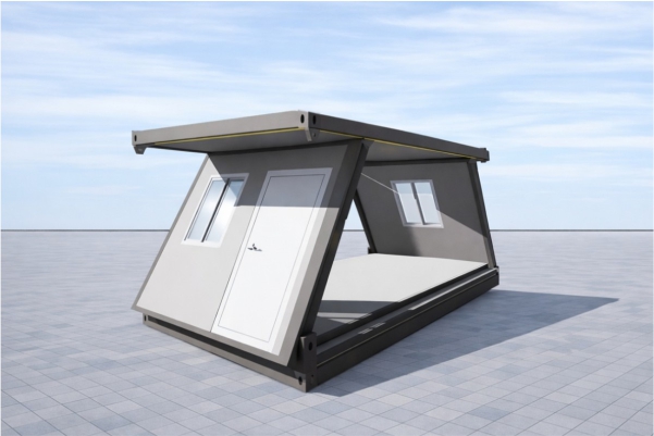 Expandable container house, opened out