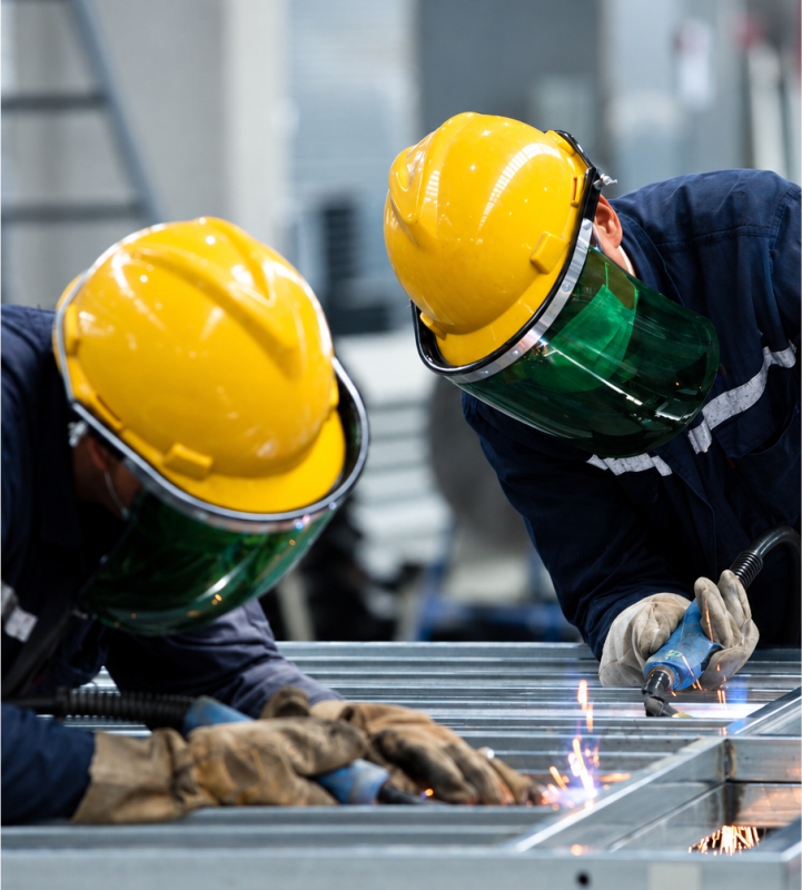 Welding a modular frame on the factory floor