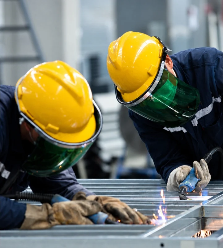 Welding a modular frame on the factory floor