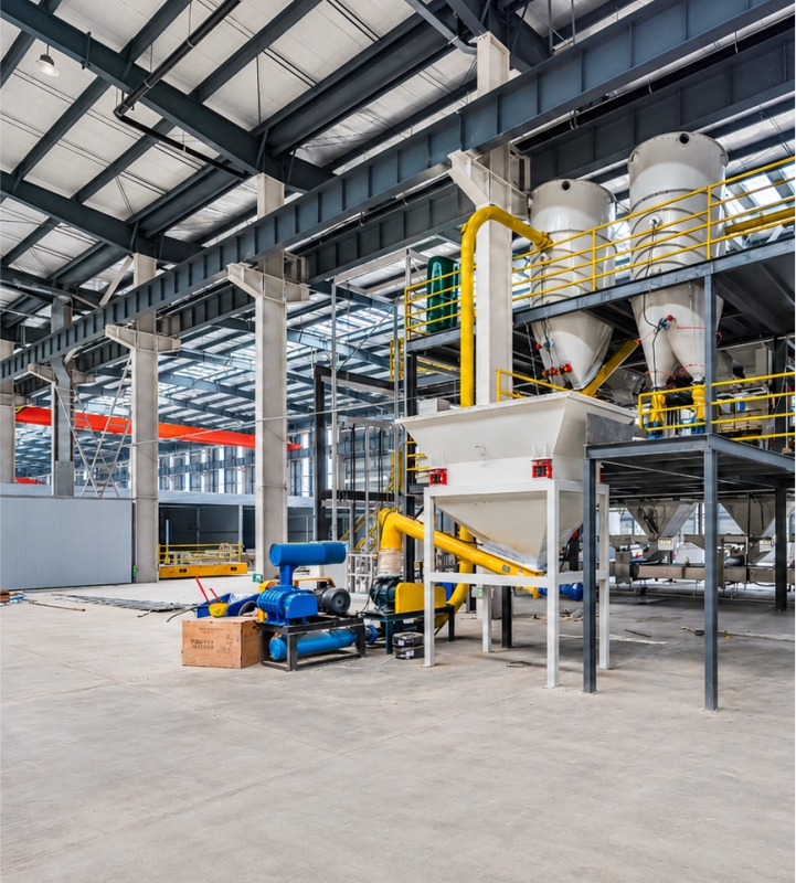 Factory floor: processing plant and steel fabrication lines